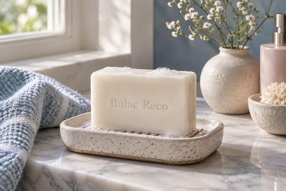 Ivory soap resting on a draining ceramic dish near a sunlit window
